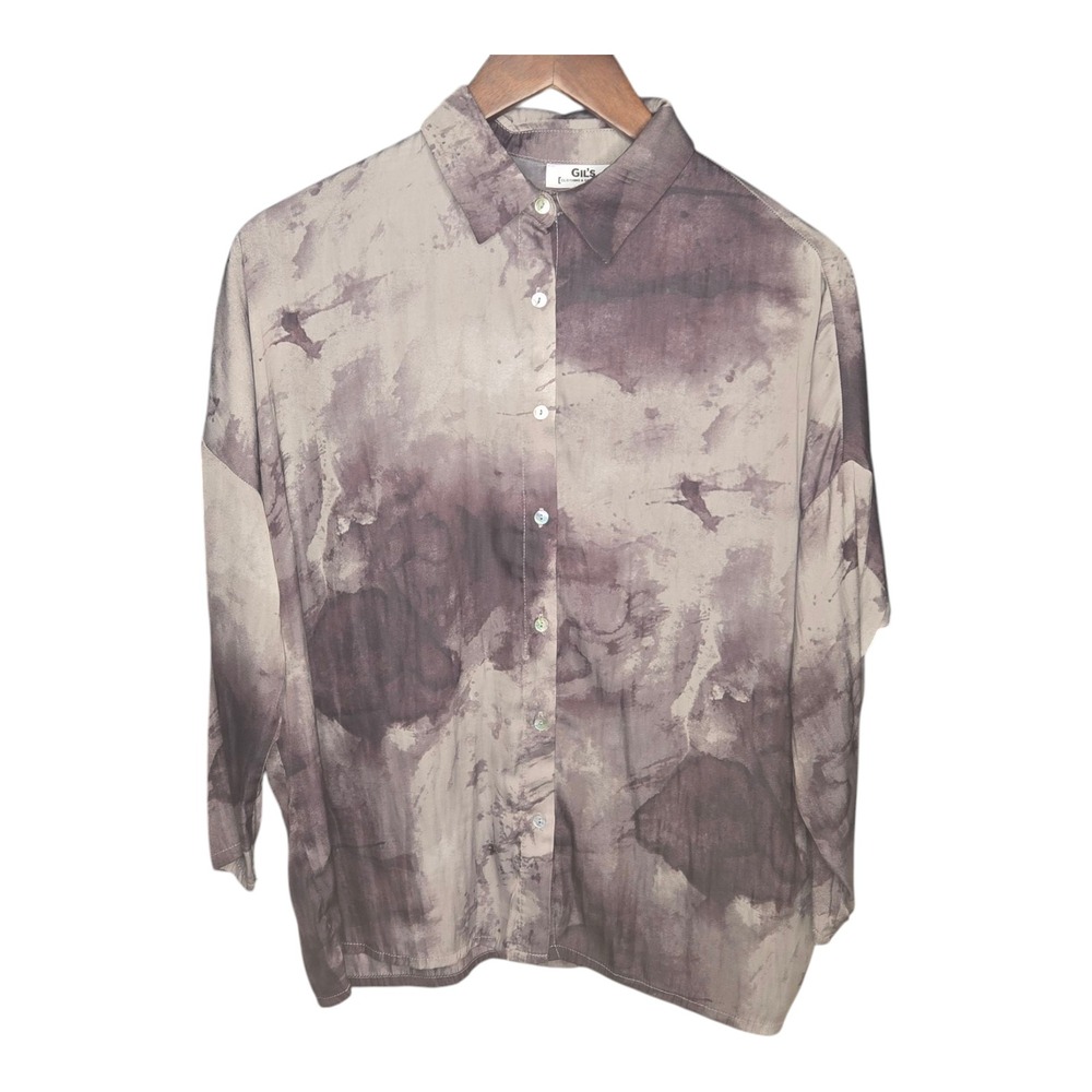Gils Button-Up Shirt Abstract Print Long Sleeve Top Blouse Casual Womens S
